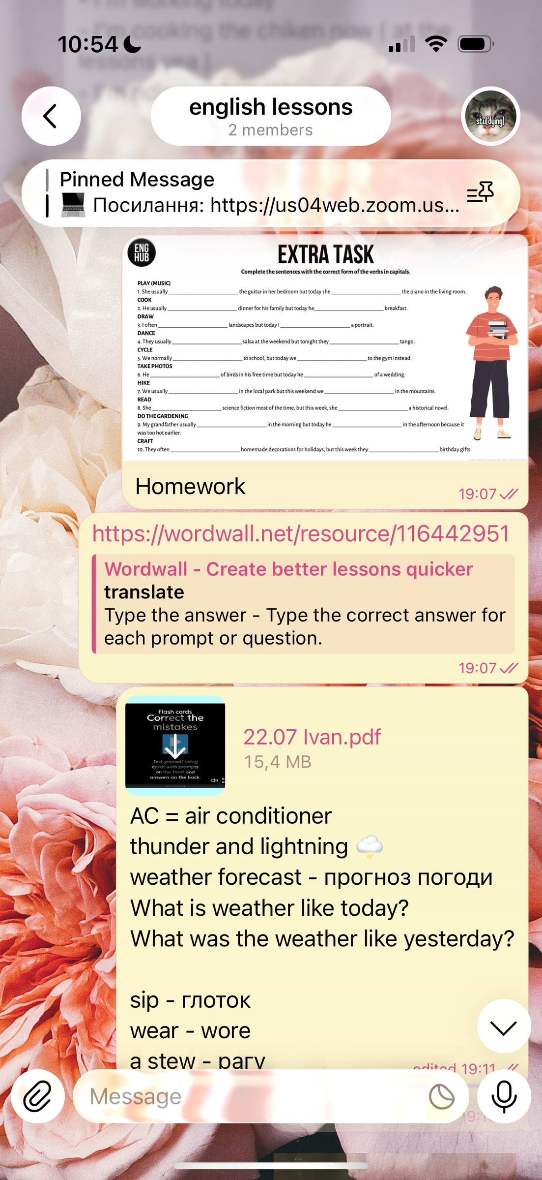 Telegram чат з конспектом та домашкою
