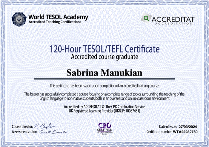 Сертифікат 120-Hour TESOL/TEFL від World TESOL Academy
