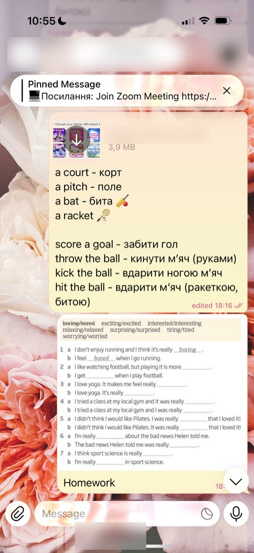 Telegram чат з лексикою спорту
